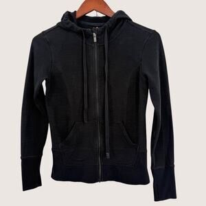 Lucy Sweatshirt Womens Small Black Full Zip Hoodie Performance Stretch Yoga Gym